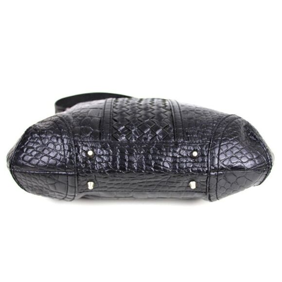 Elliott Lucca WOVEN BLACK GENUINE LEATHER CROCO PRINT SHOULDER BAG HANDBAG HOBO - Picture 6 of 15